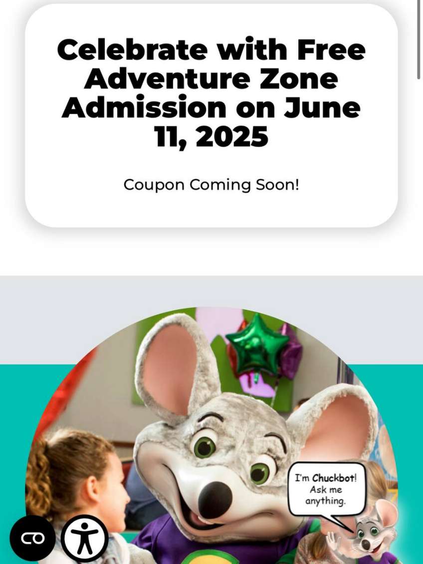 11 Haziran'da BEDAVA Chuck E. Cheese