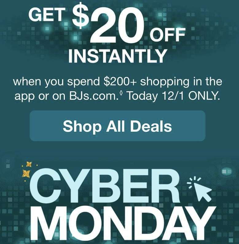 Bj’s Cyber Monday online alışverişte $200’a $20 indirim